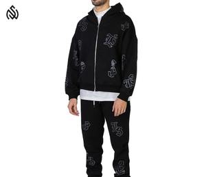 Survêtement avec strass pour l'hiver, survêtement chaud en coton de qualité supérieure avec logo personnalisé, survêtement respirant avec strass pour hommes, nouvel arrivage - Product Image 1