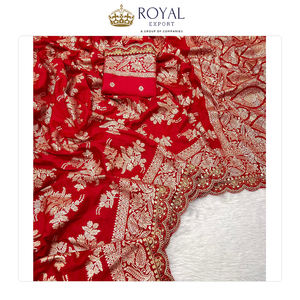 Ventes énormes, qualité supérieure, design élégant, vêtements indiens pour femmes, sari en georgette khadi avec chemisier rouge contrasté - Product Image 5