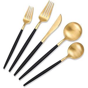 Increíble tenedor con acabado dorado, cuchara, cubiertos, diseño moderno de esmalte negro, cuchillos de mango largo y cuchara, tenedor, juego de cubiertos - Product Image 1