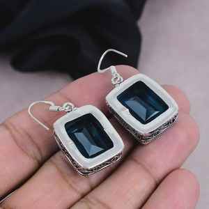 Boucles d'oreilles pendantes en topaze bleue de Londres, faites à la main, en argent sterling 925, bijoux élégants, cadeau pour femmes, design bohème - Product Image 2