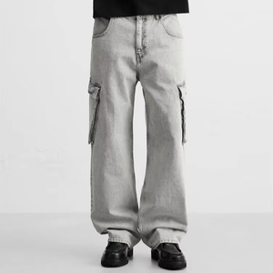 ZRA กางเกงยีนส์ทรงหลวมสำหรับผู้ชาย, กางเกงยีนส์ทรงหลวมสำหรับใส่เล่นสเก็ตผ้าฝ้ายโอเวอร์ไซส์สำหรับ100% - Product Image 1