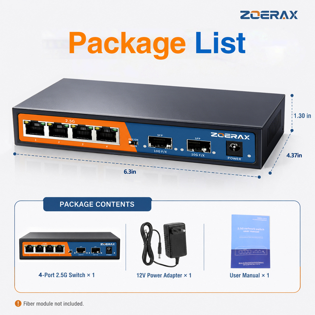 Z0ERAX 2.5G Ethernet Switch 4 Port2.5GbE RJ45 2 Port 10G SFP VLANIsolation Plug  Play Wall Mount NetworkSwitch for NAS WiFI7 AP