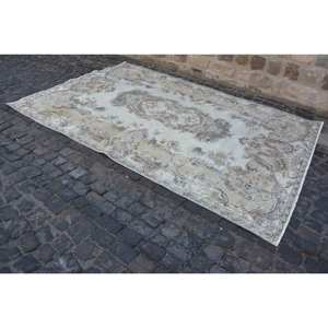 <b>Vintage</b> Turkish <b>Rug</b> 6.8 X 10.1ft Large Area Classic Beige Wool Patchwork Design Rectangle Hallway Pattern Latex for Room Decor - Product Image 2