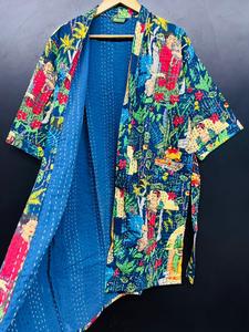 Winter Wear <b>Quilted</b> Kantha Stripe Eco-Friendly Handmade Indian Women's Cotton Jacket - Product Image 3