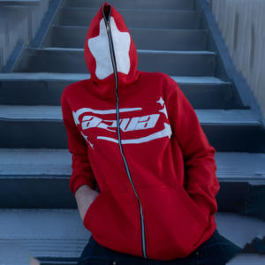 OEM de fábrica al por mayor Y2K de cara completa con cremallera Sudadera con capucha 100% algodón de peso pesado personalizado estrella para Puff estampado para el invierno - Product Image 2