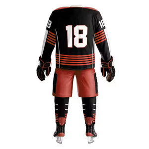 Vente en gros d'uniformes de hockey sur glace cool rouge noir, comprenant des chaussettes en jersey et une coquille de pantalon, uniforme de hockey sur glace à sublimation personnalisée - Product Image 6