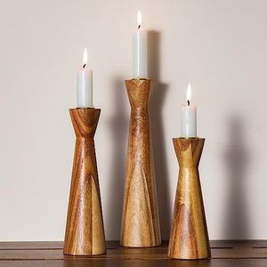 Meilleur bougeoir 3 pièces en bois avec différents modèles Taille et forme personnalisées pour un usage domestique Nouveau style de porte-bouteille en verre - Product Image 3