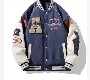 OEM veste de baseball pour hommes avec logo brodé de motifs personnalisés veste de bombardier universitaire tendance en toile veste de baseball universitaire pour - Product Image 1