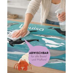 Personalized 40x60 cm Fabric Desk Mat with Cartoon Sea Creatures and Custom Name Featuring Whales Design - Product Image 3