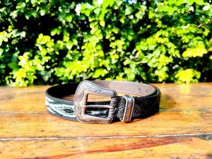 Cinturón Occidental de Cuero Genuino para Hombre Nocona con Cuentas, Cruz y Hebilla de Metal Color Gris Acero, Longitud Personalizada, Negro-N210005501 - Product Image 2