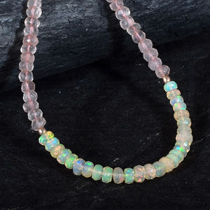 Collier chaîne en argent sterling 925 avec quartz rose naturel et perles d'opale éthiopienne polies pierres précieuses en vrac - Product Image 2