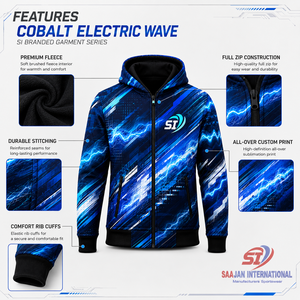 เสื้อฮู้ดกีฬาแบบสั่งทำพิเศษ ซิปเต็มตัว พิมพ์ลายคลื่นไฟฟ้าแบบ Sublimation ทั้งตัว รับทำโลโก้ OEM ขายส่ง เสื้อผ้ากีฬาแนวสตรีท - Product Image 3