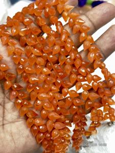 AAA Natural <b>Red</b> Carnelian Faceted Briolette Teardrop Fancy Drill 8 Inch Strand 6x9mm Approx - Product Image 2