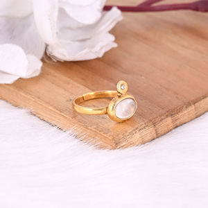 Solid 925 Sterling Silver Rainbow Moonstone Gemstone <b>Yellow</b> Gold Plated Adjustable Minimalist Ring Christmas Gifts Jewelry - Product Image 5