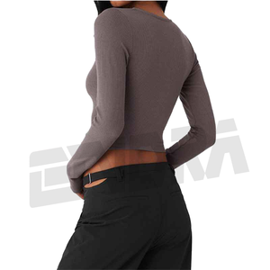 Camisa de entrenamiento con cremallera para mujer, cuello en V, manga larga, ajustado, cárdigan de Yoga, Top elástico, ropa de descanso suave, ropa deportiva, chaqueta de moda 2025 - Product Image 3