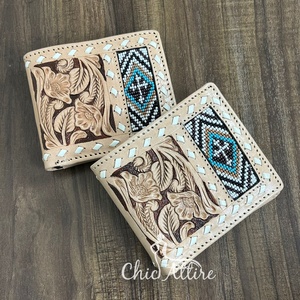 Venta al por mayor de fábrica Crazy Bifold Cartera de cuero genuino Estilo vintage simple Hecho a mano Tooled Cuero de vaca Hombres Cartera para unisex - Product Image 1