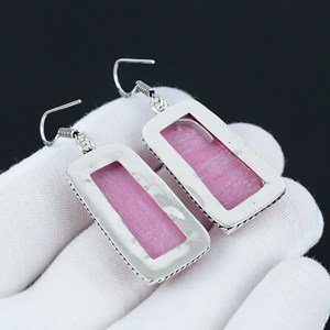 Factory Wholesale Natural Monalisa Cabochon 925 Sterling Silver Handmade Gemstone <b>Emerald</b> Shape Jewelry <b>Drop</b> <b>Earrings</b> For Her - Product Image 4