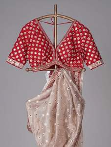 Belle lourde douce Organza Peech Saree dernière exclusive élégante Blouse ethnique fantaisie fête mariage mariée porter pour femmes filles - Product Image 5