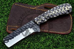 Cuchillo cortador de toro forjado a mano hoja de acero al carbono Funda de cuero en relieve Escala de Micarta multicolor Jigged Sturs DIY OEM/ODM - Product Image 2