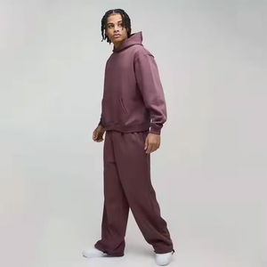 Chándal de invierno personalizado al por mayor de la mejor calidad, sudaderas con capucha y hombros caídos y cremallera, pantalones de chándal con patrón sólido, ropa de calle 100% algodón - Product Image 1