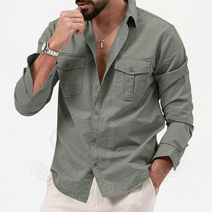 เสื้อคาร์โก้แขนยาวสำหรับผู้ชายผ้าแข็งแรงและกระเป๋าแข็งแรง - Product Image 3