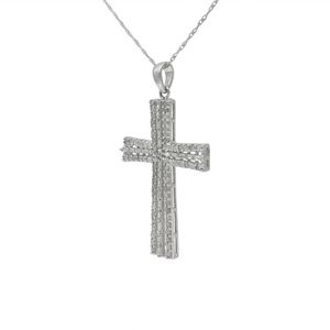Collar con Colgante de Cruz de Diamante Natural Blanco Baguette Cristiano de 1.13 Ct, Cadena de Plata de Ley, Precio al por Mayor - Product Image 2