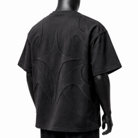 T-shirt Homme Oversize Personnalisé à Panneaux Gaufrés Noir Streetwear Coton Coupe et Couture 3D Manches Courtes Mode Ringer