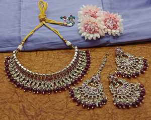 Conjunto de joyas chapadas en oro Kundan tradicional indio y conjunto de collar de cobre para mujeres y niñas accesorios indios joyería Mujer - Product Image 5