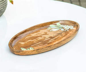 Plateau de service en bois magnifiquement imprimé fait main avec caractéristique décorative de finition naturelle - Product Image 1