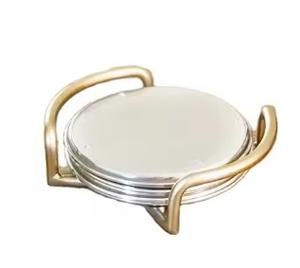 Maxery Round Shiny Brass <b>Coasters</b> with Wood Saucer Gold <b>Drink</b> <b>Coasters</b> Set for Housewarming Gift Gold Cup Mat - Product Image 6
