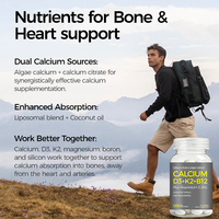Gélules de calcium citrate d'algues à marque privée avec D3, K2, magnésium, zinc et vitamine B12 – Usine OEM de suppléments de calcium d'algues