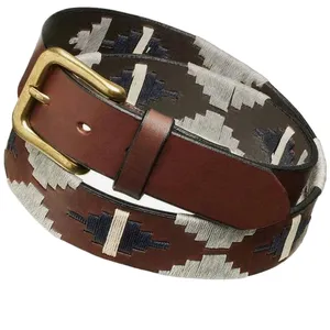 Premium Argentina Leather belt\Custom Leisure Sport Embroidered Polo Belt Emboss Genuine Belt with customization logo
