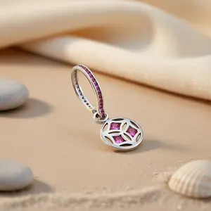 จี้เงินแท้ 925 ประดับพลอยทับทิมสีชมพู ชุบทอง 24K สไตล์โบฮีเมียนและศาสนา สีทอง 18K เครื่องประดับพลอย - Product Image 3