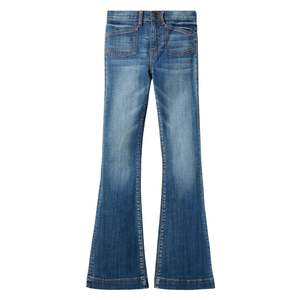 Jeans évasés taille haute confortables et élégants pour femmes, denim extensible bleu, coupe slim, bootcut, poche, style western décontracté - Product Image 1