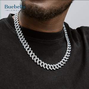 Venta caliente de alta calidad 925 Plata 14K chapado en oro blanco 12mm letra inicial Iced Prong collar de cadena cubana para hombres Moissanite - Product Image 2