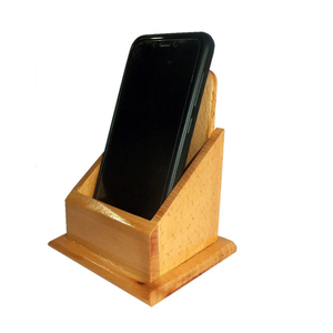 Beautiful and Designer Hand <b>Crafted</b> Brass Inlay Work Wood Mobile Stand, Mobile Stand for Desk, Natural Wooden - Product Image 2