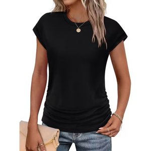Chemise à manches courtes pour femme de Jane, col rond avec côtés plissés, haut féminin décontracté pour tous les jours, modèle Iskon 31886 - Product Image 4