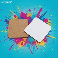 Sous-verre carré en MDF de 95 mm certifié REACH & CARB P2 avec dos en liège, blanc brillant, pour sublimation, tapis de tasse à presser à chaud, logo personnalisé MDFSUB