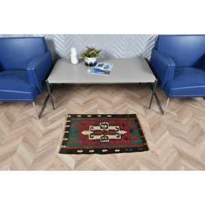 1.8x2.7 ft Turkish Rug Small Vintage <b>Red</b> Patchwork <b>Wool</b> Rug with Latex Backing Eco-Friendly - Product Image 2