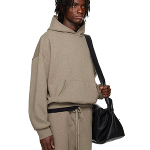 Sweat à capuche en coton épais pour hommes, couleur unie, pull-over doublé, logo personnalisé, Streetwear d'automne, vente en gros, technique de teinture unie - Product Image 4