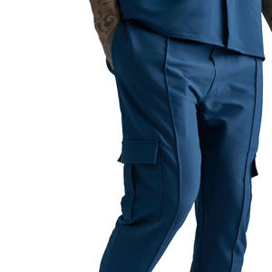 Pantalon cargo bleu foncé en polyester/coton léger de qualité supérieure pour hommes High Street Formal Respirant Mid Waist High - Product Image 2