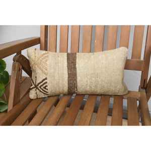 Beige Kilim Wool Pillow 8x16 Inch Luxury Rustic Decorative Pillow Floral Vintage <b>Fluffy</b> Portable Woven Technique for <b>Bedding</b> - Product Image 1