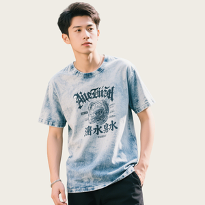 Camiseta de manga corta de algodón pesado Vintage 270g, hombros caídos lavados, Retro DTF, ropa de abrigo holgada de algodón con logotipo frontal - Product Image 3