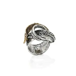Handmade best quality made in Italy ring woman Long intertwined leaves ring in 925 silver and bronze for sale