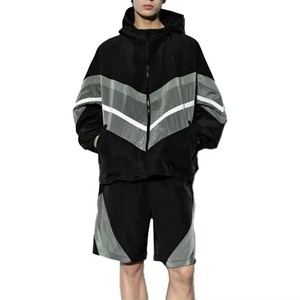 Front and back same design Windbreaker Tracksuit Streetwear Windbreaker <b>Shorts</b> Set <b>Zip</b> up Oversized Windbreaker <b>Short</b> Set - Product Image 3