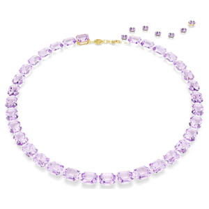Collar de tenis de lujo con cristales morados de corte esmeralda para mujer, chapado en oro, gargantilla llamativa, joyería nupcial para boda - Product Image 1