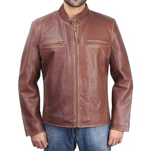 Veste en cuir de style motard classique, couture de qualité supérieure, confortable et aspect vintage vieilli, veste en cuir de rue pour hommes - Product Image 1