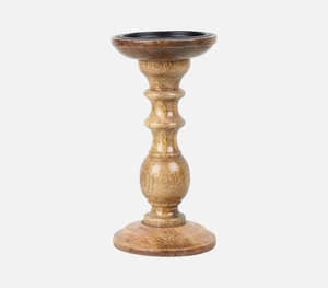 Ensemble de 3 bougeoirs en bois de manguier naturel faits à la main, tailles 6, 8 et 10 pouces de haut, décoratifs pour table - Product Image 4