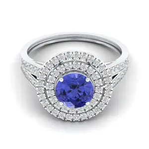 Starry Night Splendor Tanzanite and Diamond Adorned Solitaire Ring in 18k Solid White Gold With Rare December Birthstone OEM ODM