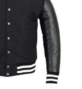 Chaqueta de alta calidad 2025 de diseño Premium, venta al por mayor, chaqueta negra con mangas de cuero personalizada Unisex, chaqueta universitaria Letterman - Product Image 5